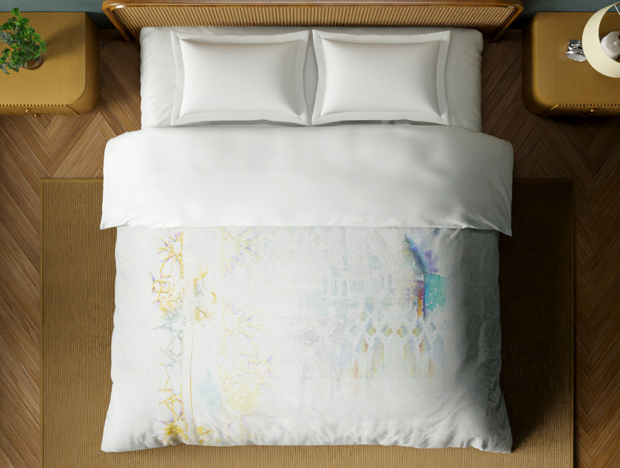Spaces Organic Cotton Double Quilt, 180 TC, Abstract, Light Grey