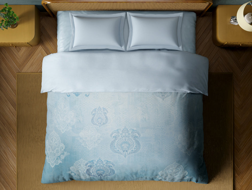 Spaces Organic Cotton Double Quilt, 180 TC, Oranate, Light Blue