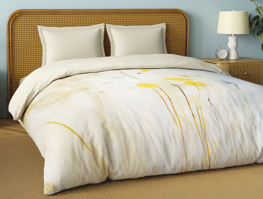 Spaces Organic Cotton Double Quilt, 180 TC, Floral, Light Taupe