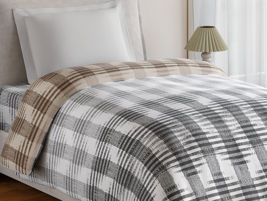 Spaces Essentials 100% Cotton Single Quilt, 144 TC, Geometric, Light Grey