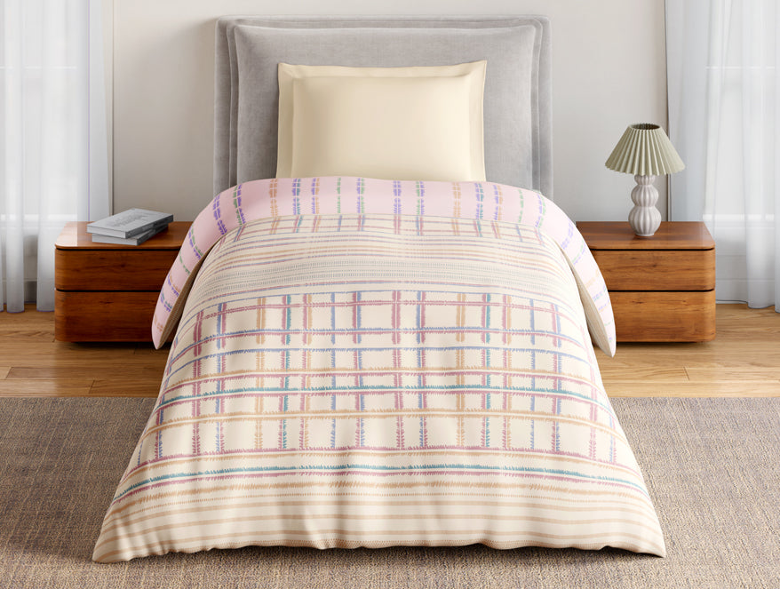 Spaces Essentials 100% Cotton Single Quilt, 144 TC, Geometric, Light Taupe