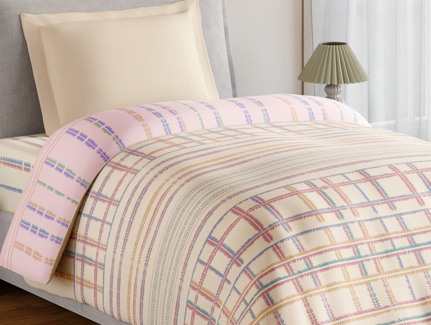 Spaces Essentials 100% Cotton Single Quilt, 144 TC, Geometric, Light Taupe