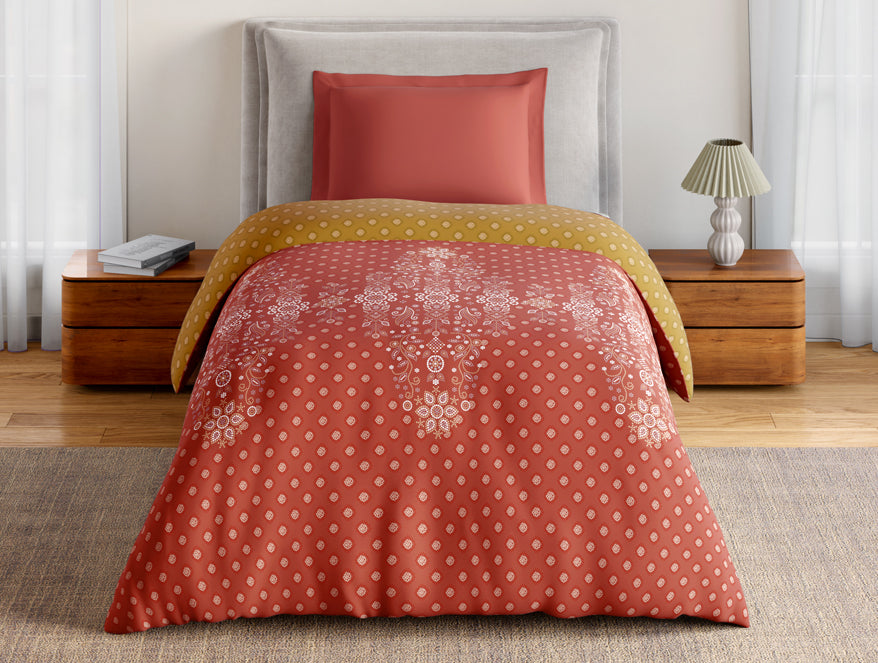 Spaces Essentials 100% Cotton Single Quilt, 144 TC, Ornate, Rust