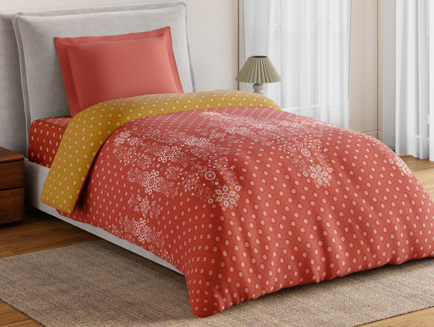 Spaces Essentials 100% Cotton Single Quilt, 144 TC, Ornate, Rust