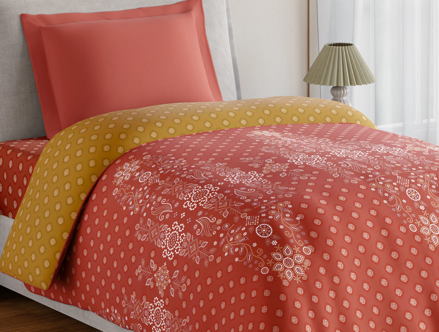 Spaces Essentials 100% Cotton Single Quilt, 144 TC, Ornate, Rust