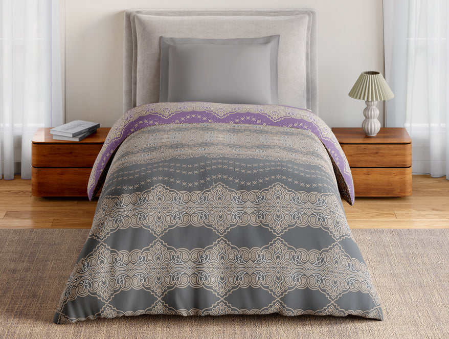 Spaces Essentials 100% Cotton Single Quilt, 144 TC, Ornate, Dark Grey