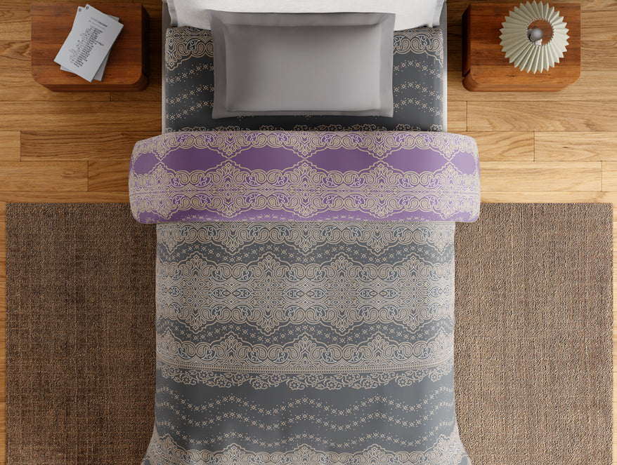 Spaces Essentials 100% Cotton Single Quilt, 144 TC, Ornate, Dark Grey