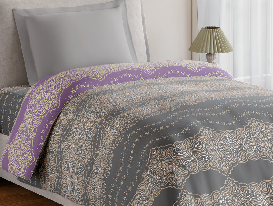 Spaces Essentials 100% Cotton Single Quilt, 144 TC, Ornate, Dark Grey
