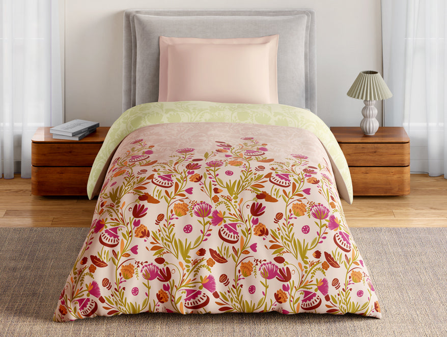 Spaces Essentials 100% Cotton Single Quilt, 144 TC, Floral, Blush