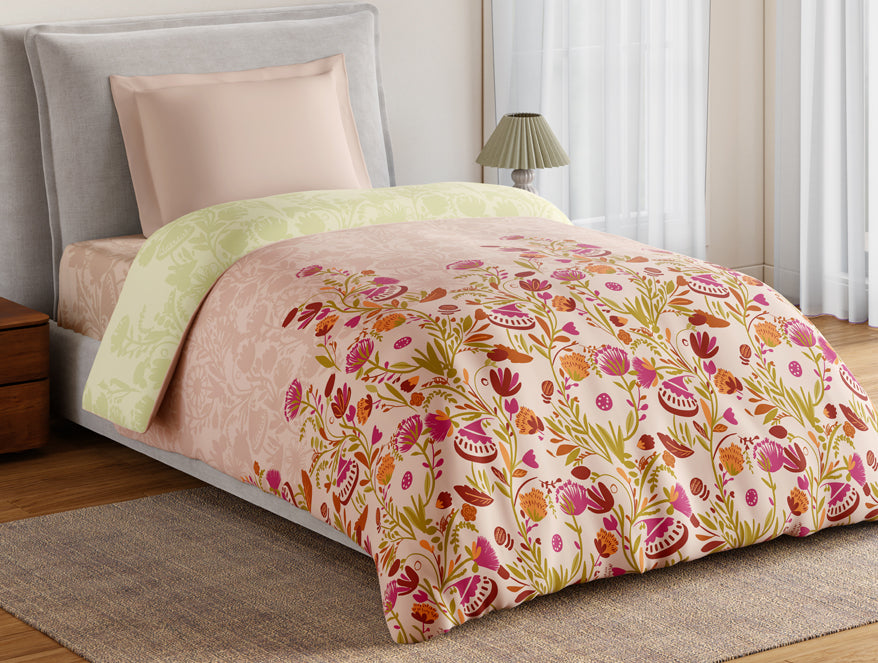 Spaces Essentials 100% Cotton Single Quilt, 144 TC, Floral, Blush