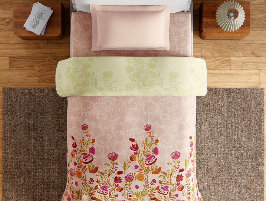 Spaces Essentials 100% Cotton Single Quilt, 144 TC, Floral, Blush