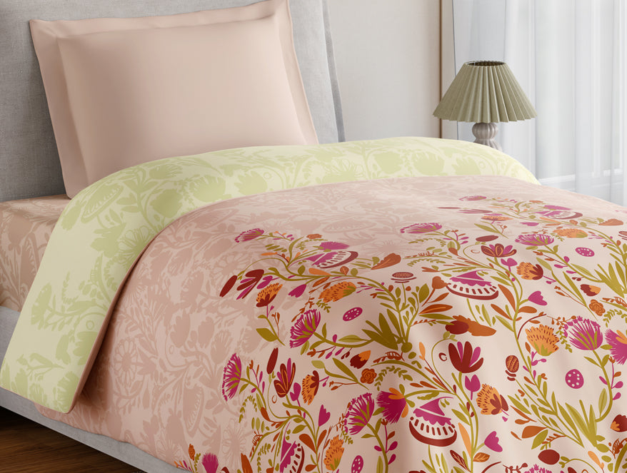 Spaces Essentials 100% Cotton Single Quilt, 144 TC, Floral, Blush
