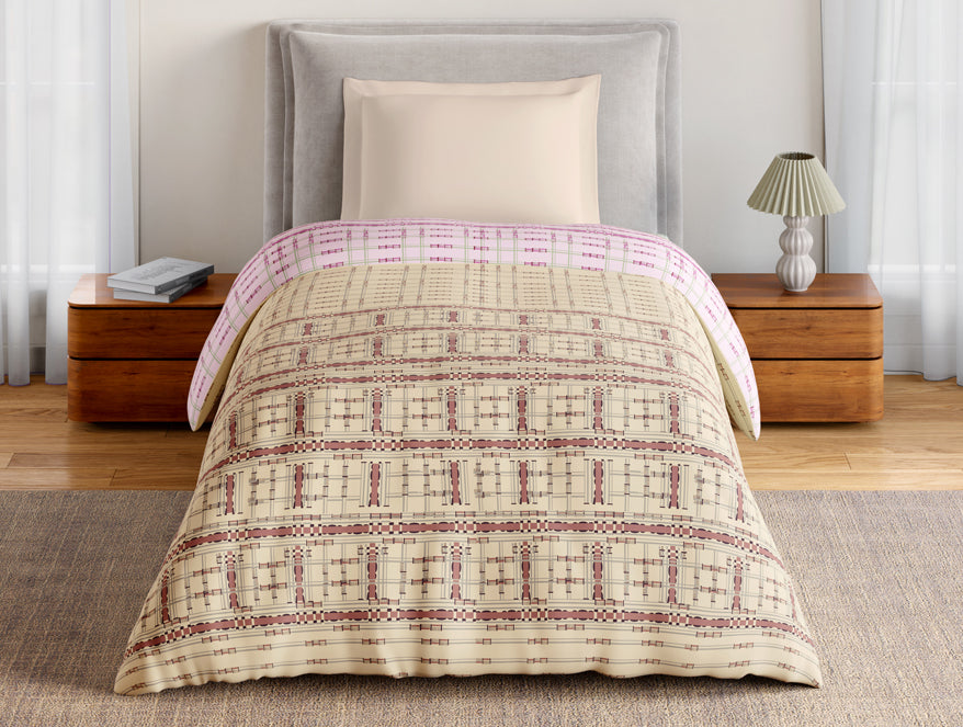 Spaces Essentials 100% Cotton Single Quilt, 144 TC, Geometric, Beige