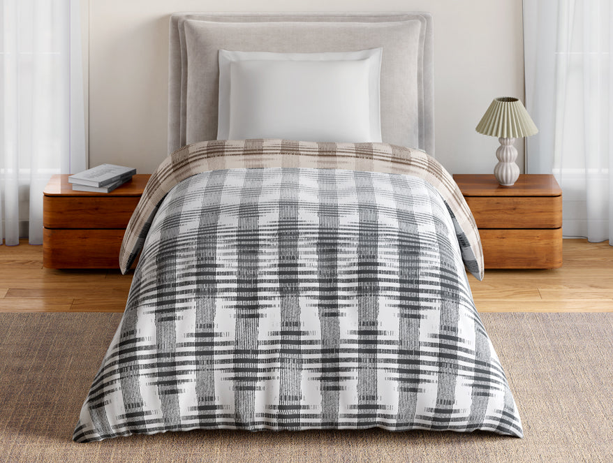 Spaces Essentials 100% Cotton Single Quilt, 144 TC, Geometric, Light Grey