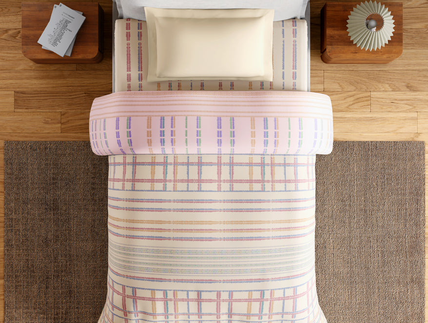 Spaces Essentials 100% Cotton Single Quilt, 144 TC, Geometric, Light Taupe