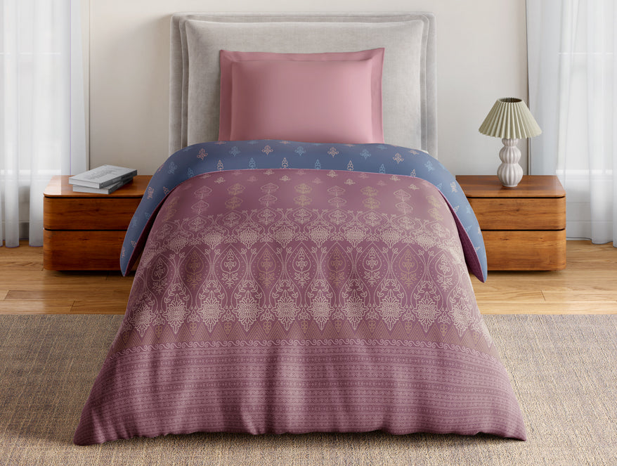 Spaces Essentials 100% Cotton Single Quilt, 144 TC, Ornate, Dark Blush