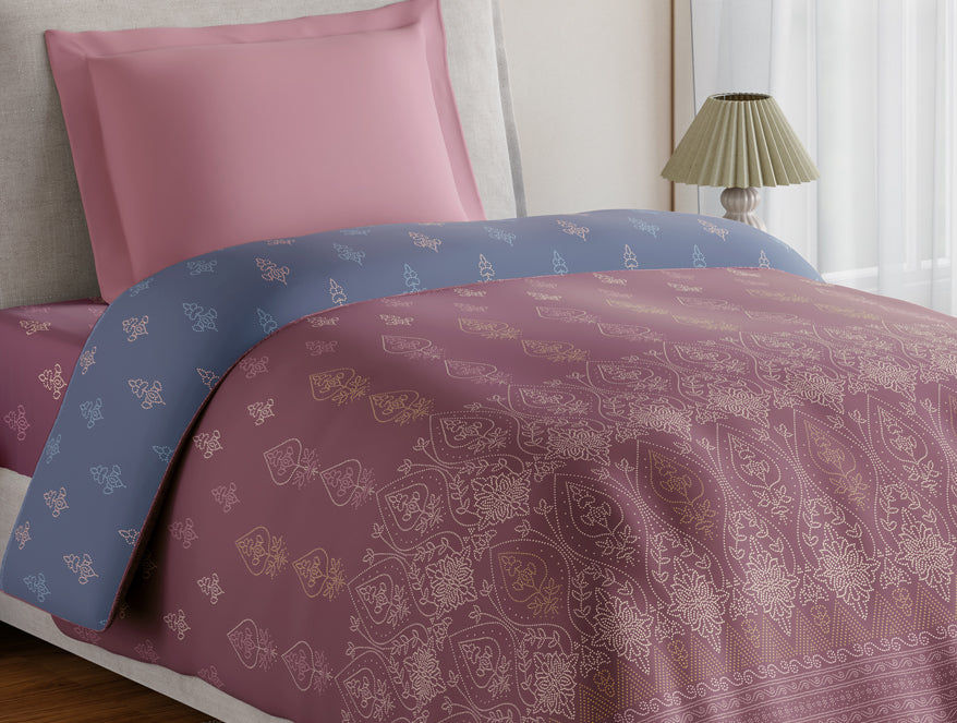 Spaces Essentials 100% Cotton Single Quilt, 144 TC, Ornate, Dark Blush