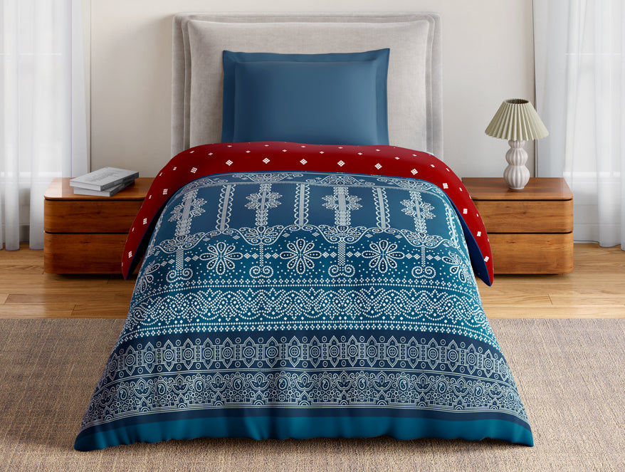 Spaces Essentials 100% Cotton Single Quilt, 144 TC, Ornate, Dark Teal