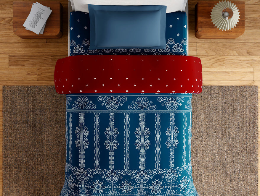 Spaces Essentials 100% Cotton Single Quilt, 144 TC, Ornate, Dark Teal