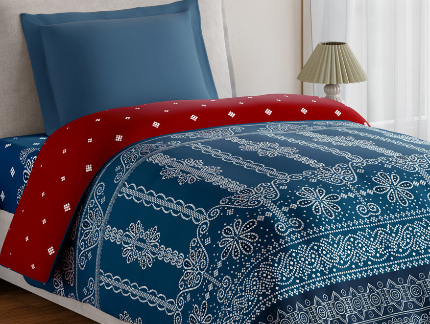 Spaces Essentials 100% Cotton Single Quilt, 144 TC, Ornate, Dark Teal