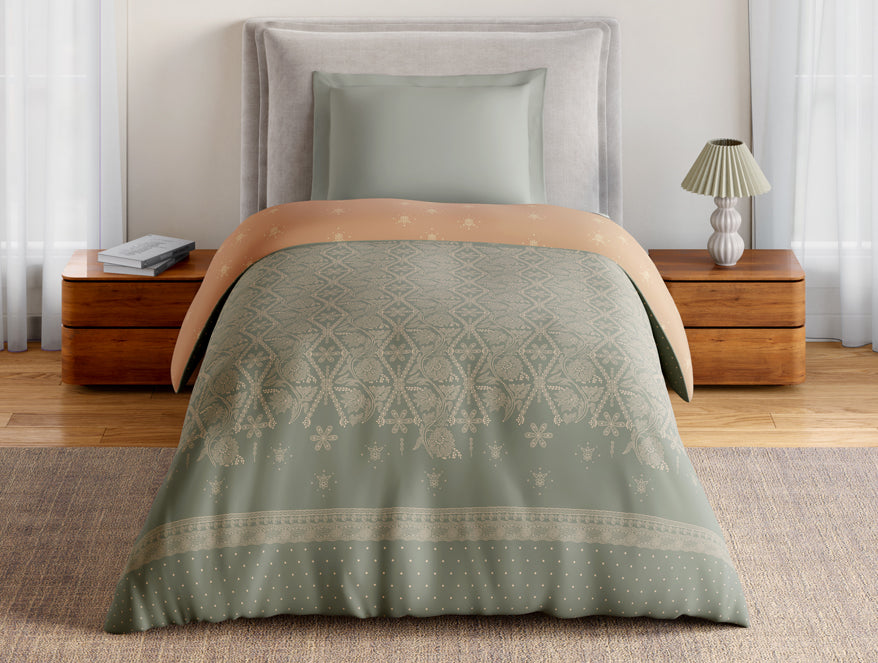 Spaces Essentials 100% Cotton Single Quilt, 144 TC, Ornate, Light Grey