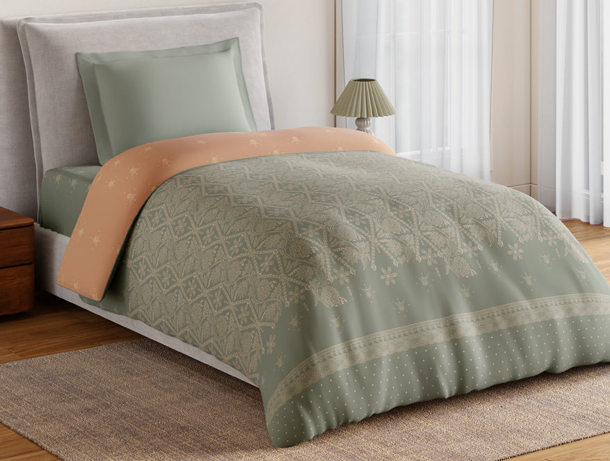 Spaces Essentials 100% Cotton Single Quilt, 144 TC, Ornate, Light Grey