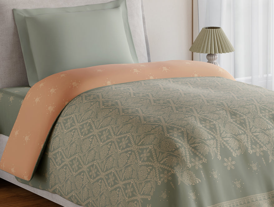 Spaces Essentials 100% Cotton Single Quilt, 144 TC, Ornate, Light Grey