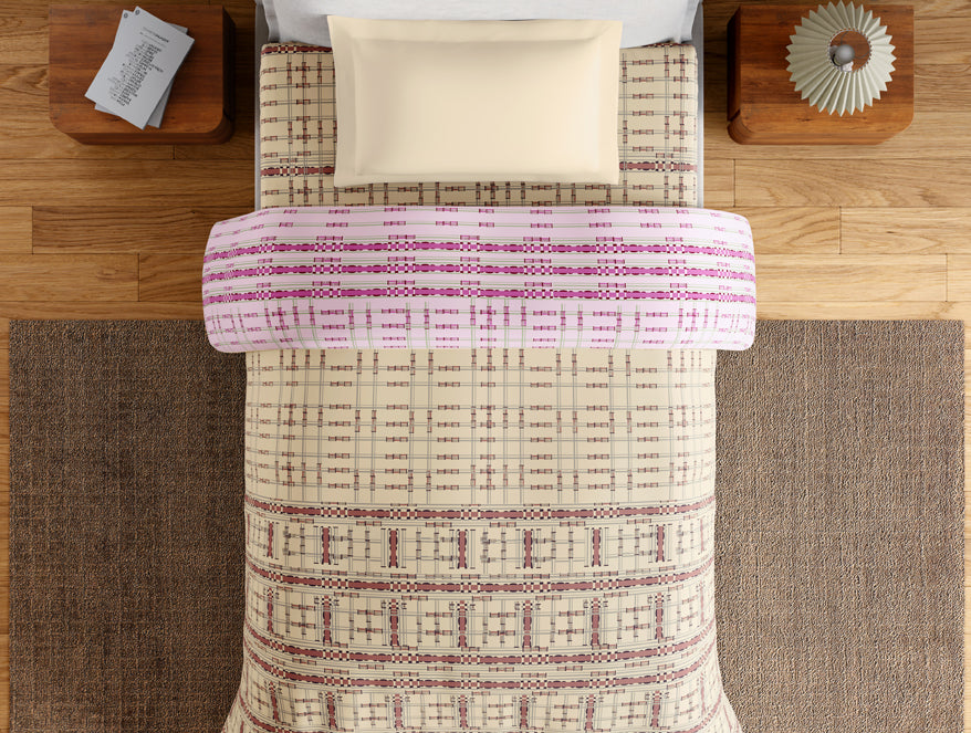 Spaces Essentials 100% Cotton Single Quilt, 144 TC, Geometric, Beige