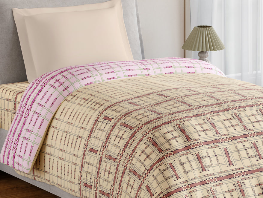 Spaces Essentials 100% Cotton Single Quilt, 144 TC, Geometric, Beige