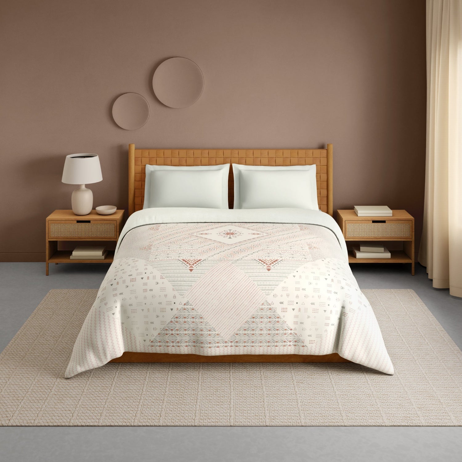 Spaces Innovations Hygro Cotton Double Quilt, 210 TC, Geometric, Cream