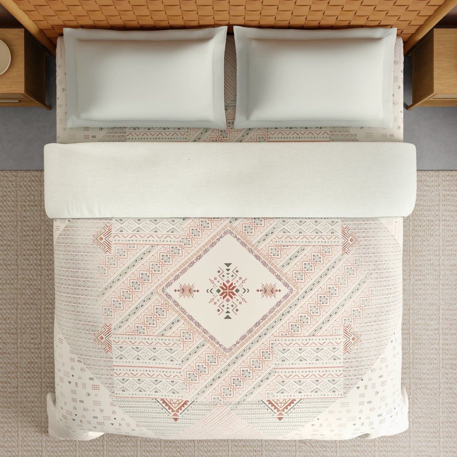 Spaces Innovations Hygro Cotton Double Quilt, 210 TC, Geometric, Cream