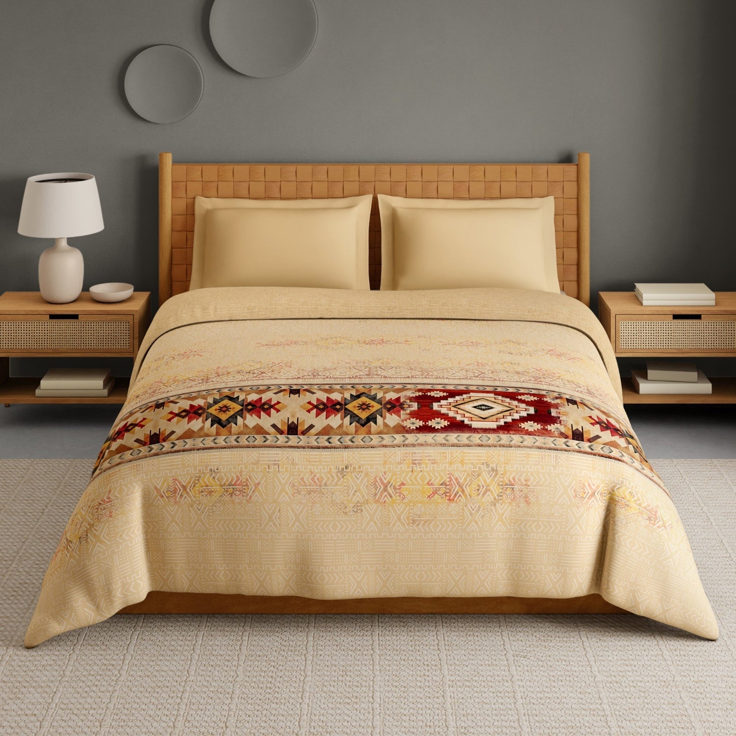 Spaces Innovations Hygro Cotton Double Quilt, 210 TC, Geometric, Light Brown