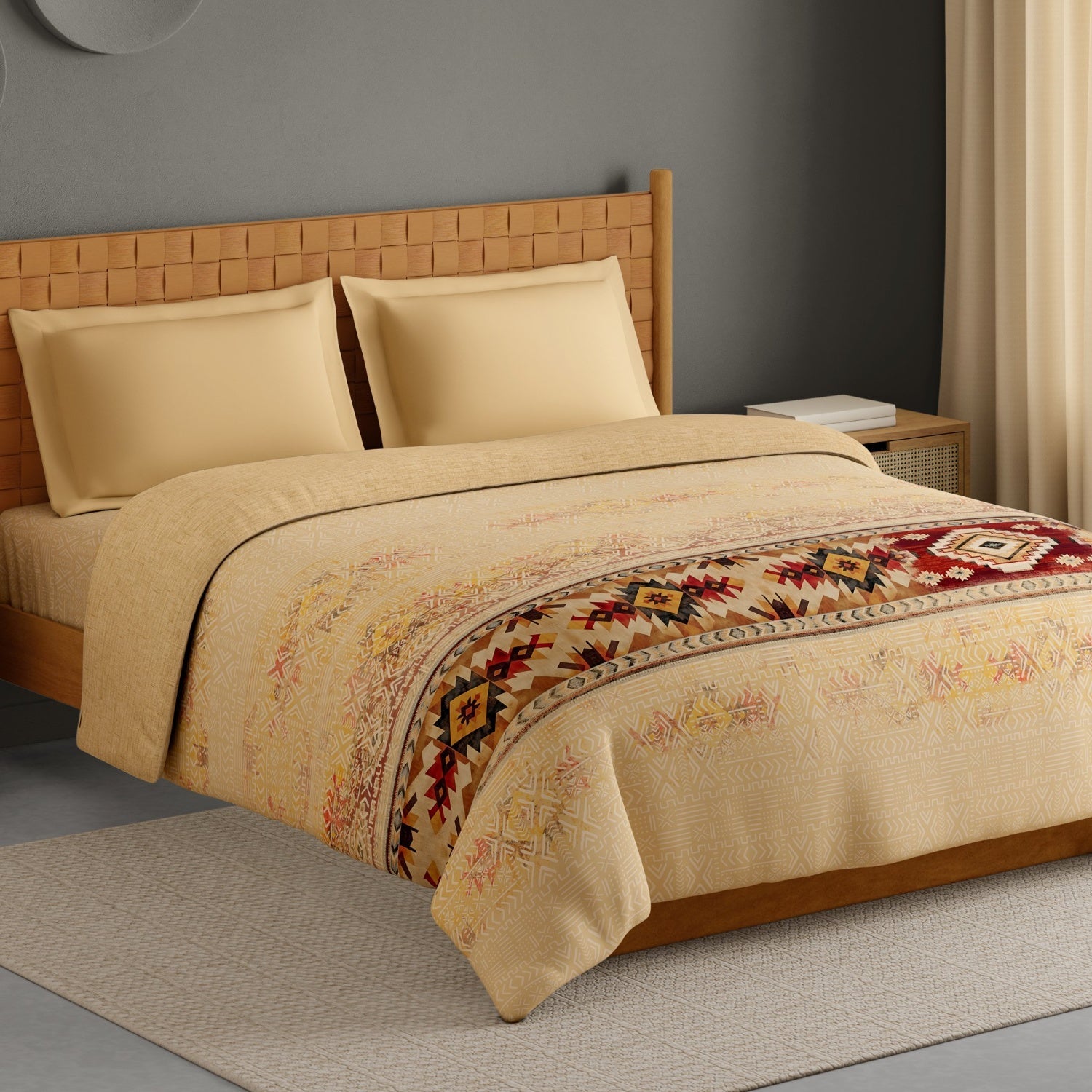 Spaces Innovations Hygro Cotton Double Quilt, 210 TC, Geometric, Light Brown