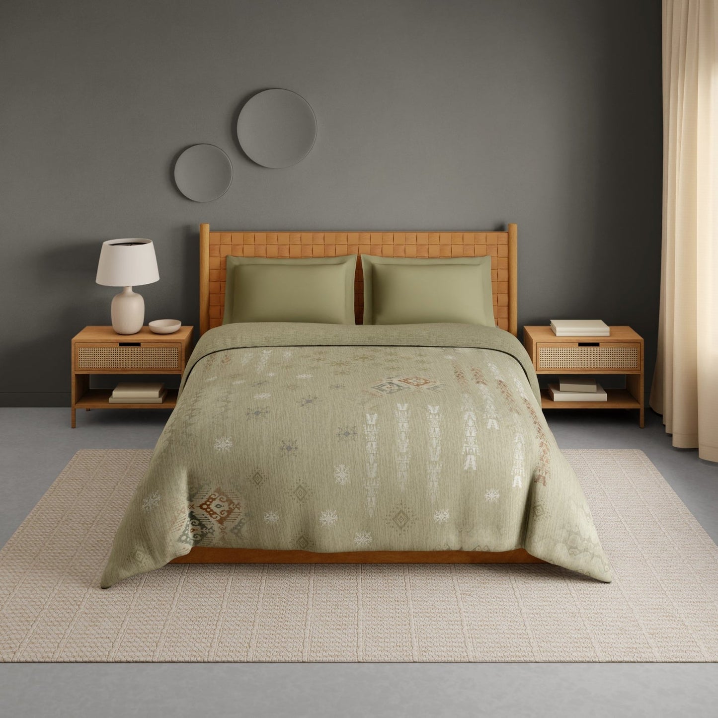 Spaces Innovations Hygro Cotton Double Quilt, 210 TC, Geometric, Green