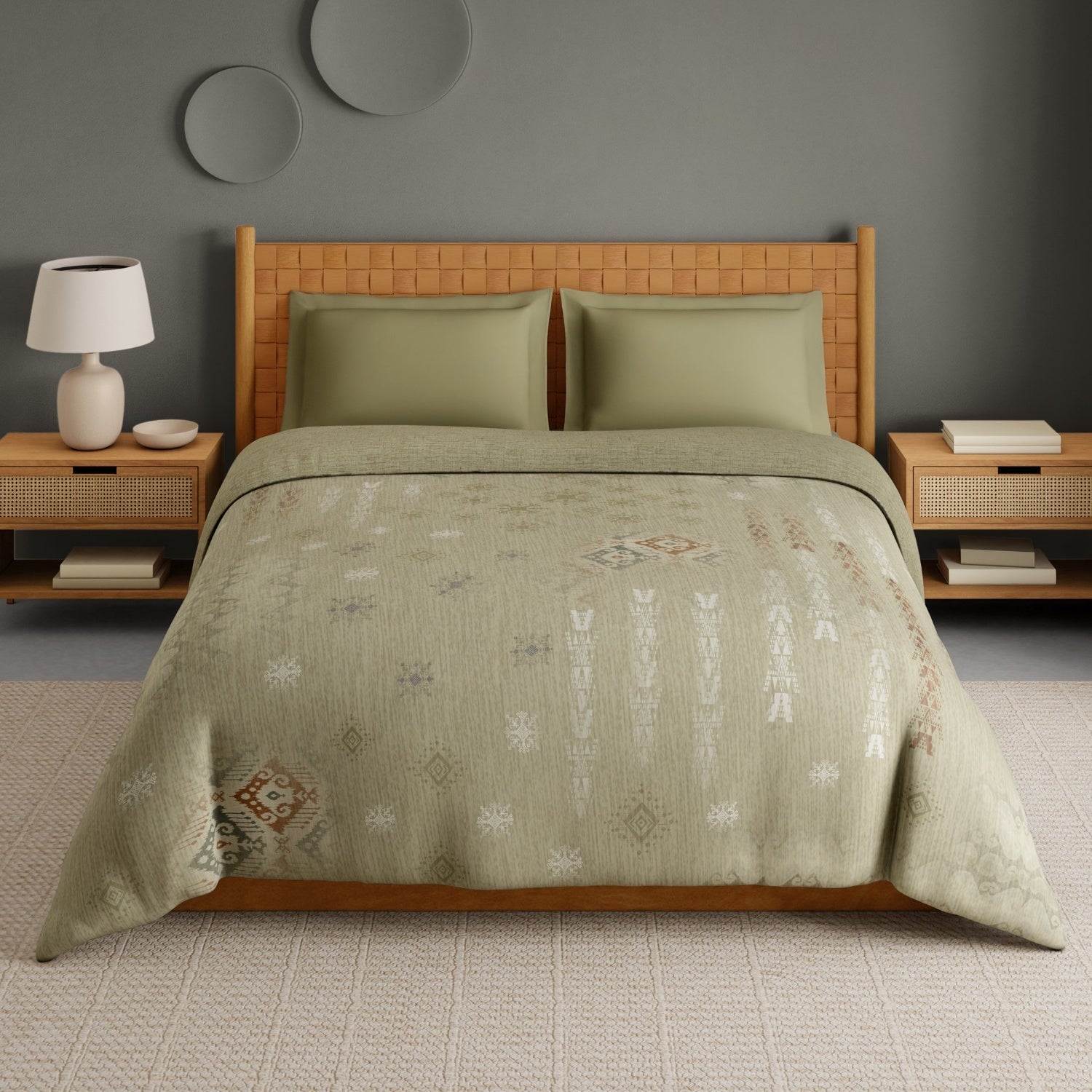 Spaces Innovations Hygro Cotton Double Quilt, 210 TC, Geometric, Green