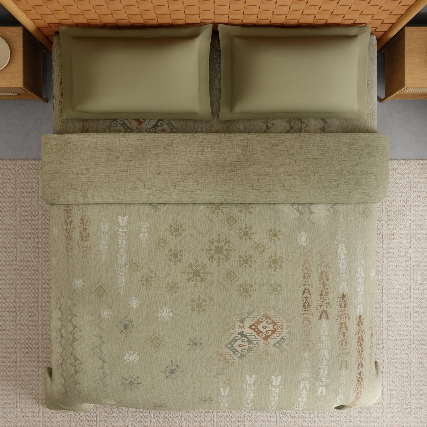 Spaces Innovations Hygro Cotton Double Quilt, 210 TC, Geometric, Green