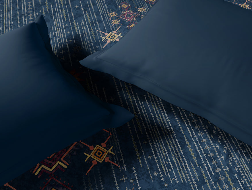 Spaces Innovations Hygro Cotton Double Quilt, 210 TC, Geometric, Dark Blue