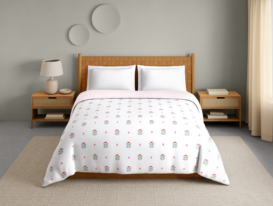 Spaces Innovations Hygro Cotton Double Quilt, 210 TC, Floral, White