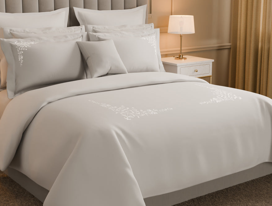 Spaces Luxury Celestia 100% Cotton Double Duvet Cover, 800 TC, Embroidered, Light Grey