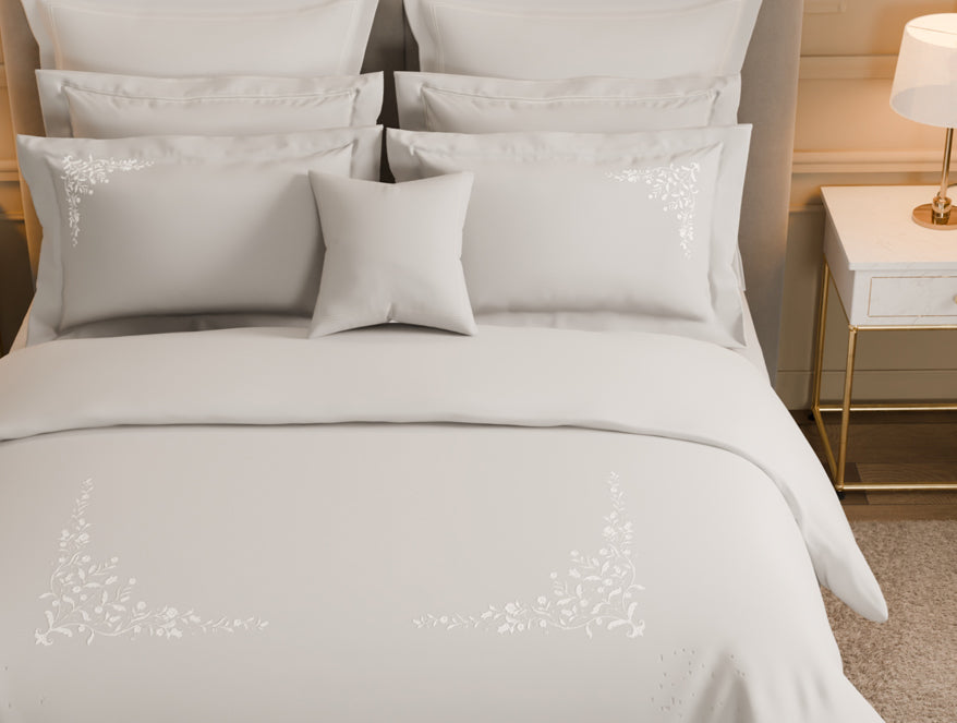 Spaces Luxury Celestia 100% Cotton Double Duvet Cover, 800 TC, Embroidered, Light Grey