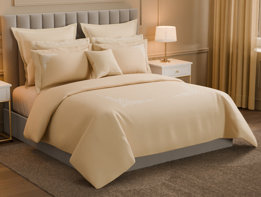 Spaces Luxury Celestia 100% Cotton Double Duvet Cover, 800 TC, Embroidered, Beige