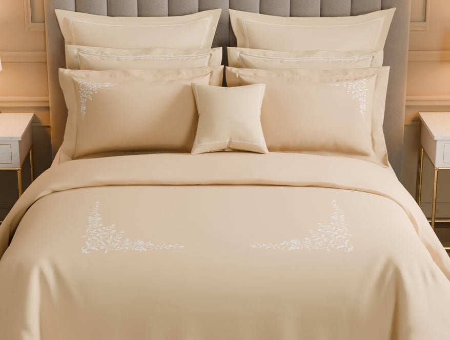 Spaces Luxury Celestia 100% Cotton Double Duvet Cover, 800 TC, Embroidered, Beige