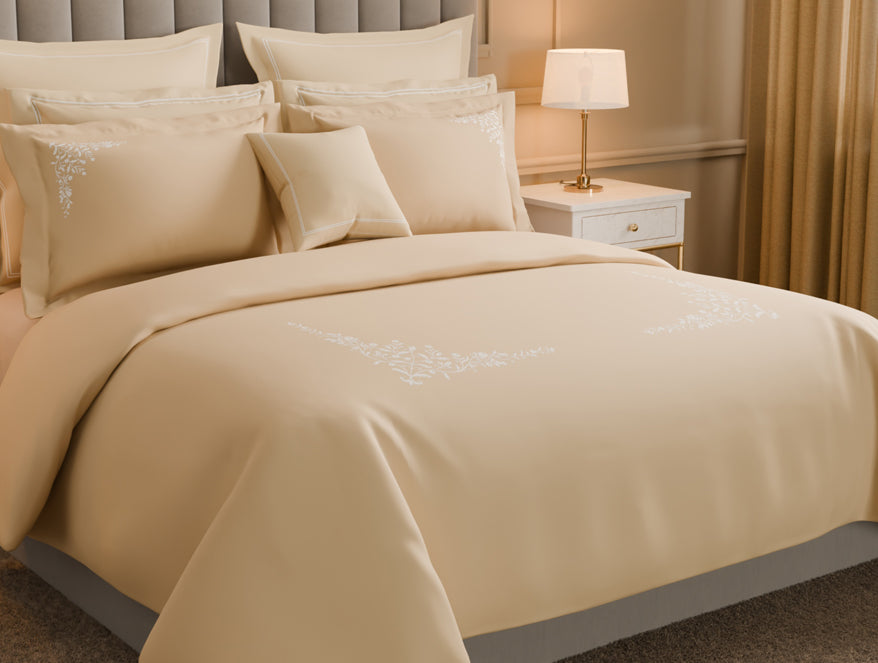 Spaces Luxury Celestia 100% Cotton Double Duvet Cover, 800 TC, Embroidered, Beige
