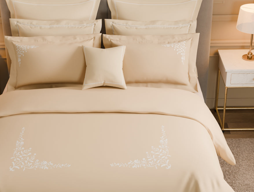 Spaces Luxury Celestia 100% Cotton Double Duvet Cover, 800 TC, Embroidered, Beige