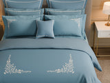 Spaces Luxury Celestia 100% Cotton Double Duvet Cover, 800 TC, Embroidered, Dark Blue