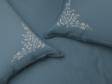 Spaces Luxury Celestia 100% Cotton Double Duvet Cover, 800 TC, Embroidered, Dark Blue