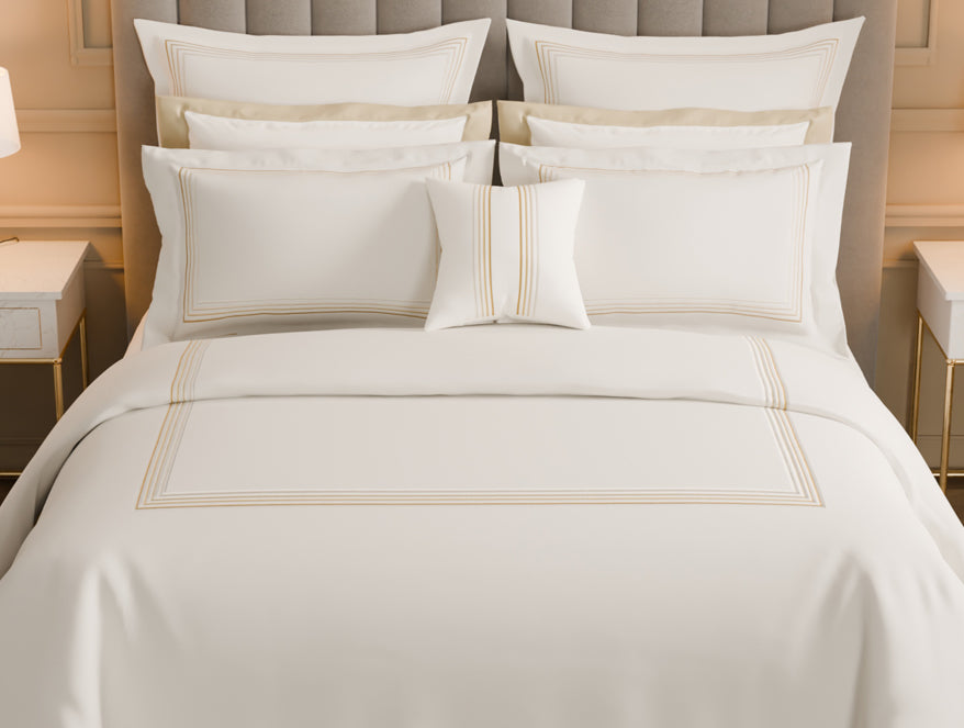 Spaces Luxury Aurora 100% Cotton Double Duvet Cover, 800 TC, Embroidered, Cream