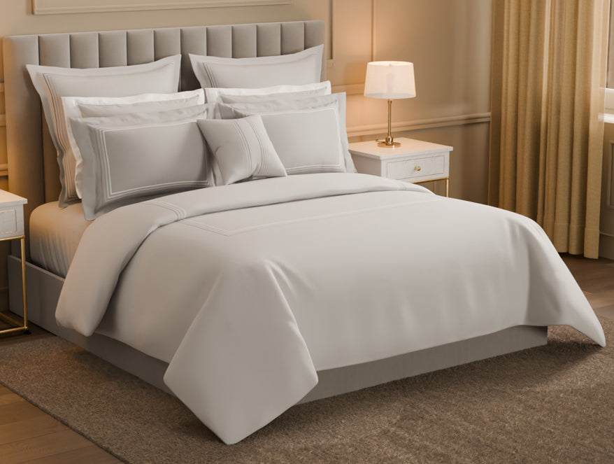Spaces Luxury Aurora 100% Cotton Double Duvet Cover, 800 TC, Embroidered, Light Grey
