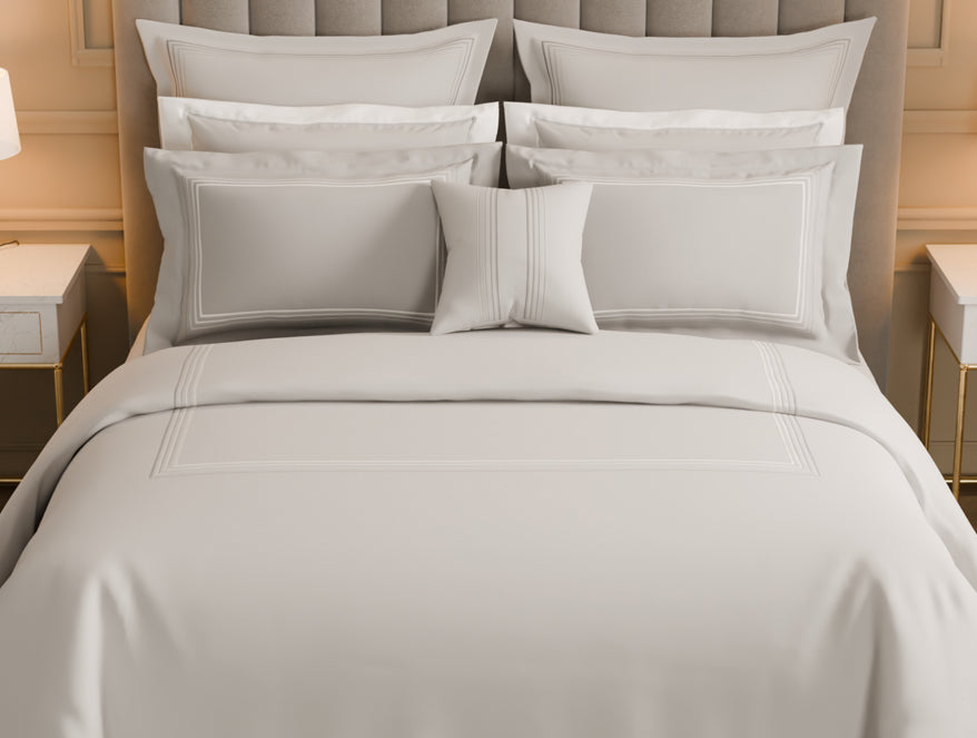 Spaces Luxury Aurora 100% Cotton Double Duvet Cover, 800 TC, Embroidered, Light Grey