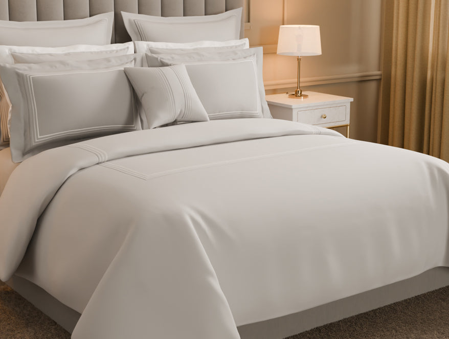 Spaces Luxury Aurora 100% Cotton Double Duvet Cover, 800 TC, Embroidered, Light Grey